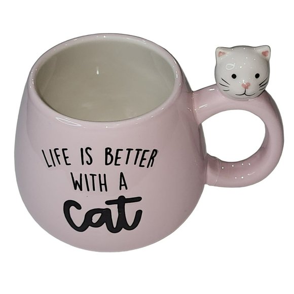 Set Of 2 Kitten Figurine Pink Ceramic Coffee Mug 16Oz Life Is Better With a‎ Cat - Picture 10 of 16